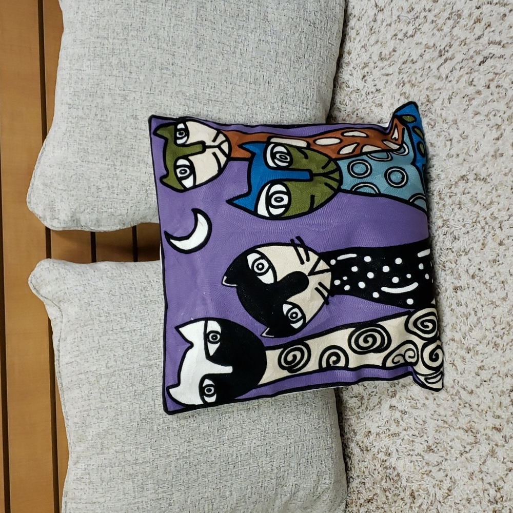 Picasso Style Cat Pillow Cover 18x18 Abstract Art Purple Background Modern Decor